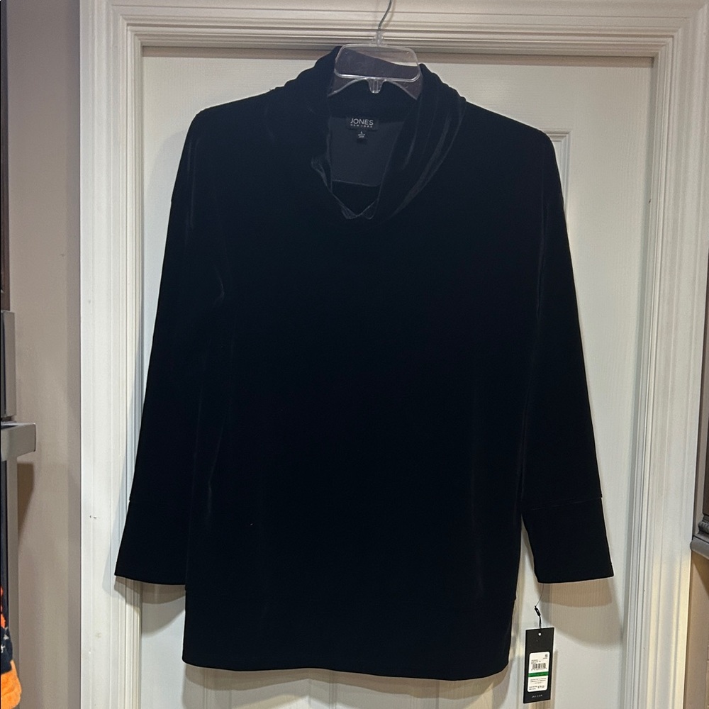 NWT Jones New York Black Velvet Cowl Neck Blouse